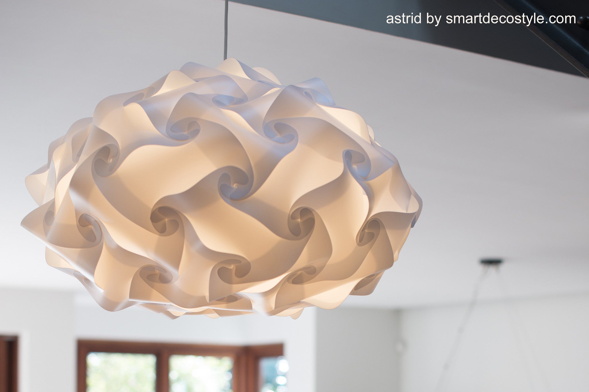 Elegant sculptural white lampshade with intricate spiral design, modern lighting fixture for home decor by Smartylamps