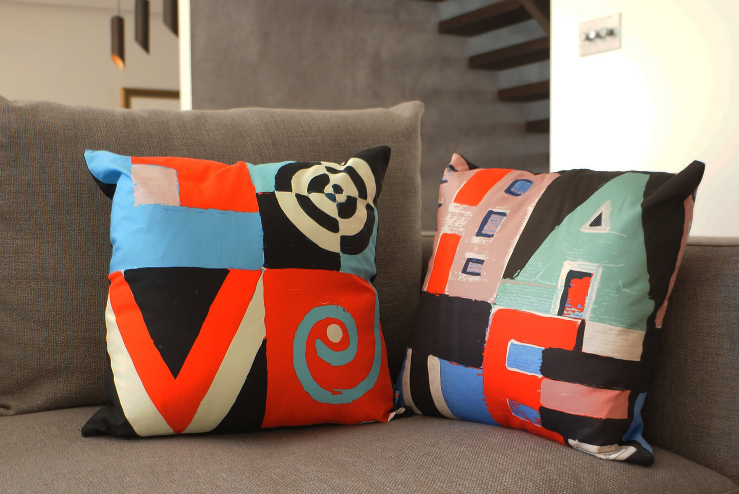 The Love / Hate Double Sided Word Art Cushion  Smart Deco Homeware Lighting and Art by Jacqueline hammond