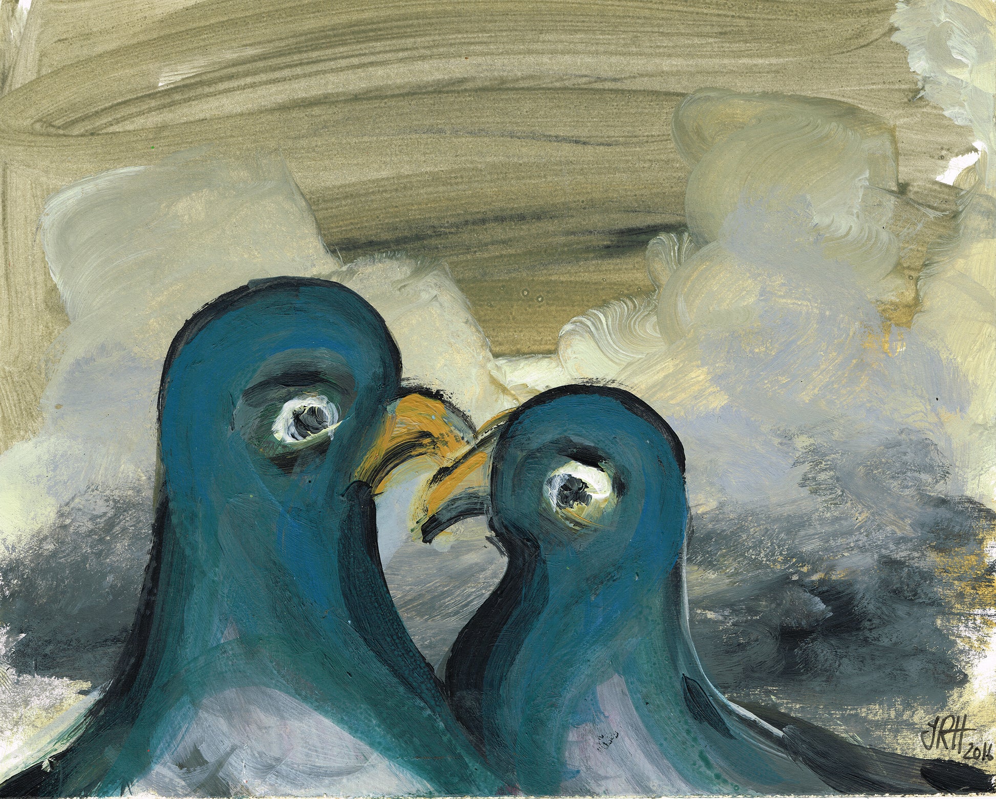 Love Pigeons Painting - Pecking Order  Smart Deco Homeware Lighting and Art by Jacqueline hammond