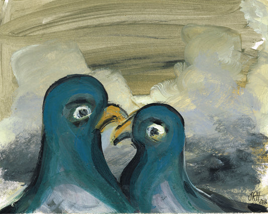 Love Pigeons Painting - Pecking Order  Smart Deco Homeware Lighting and Art by Jacqueline hammond