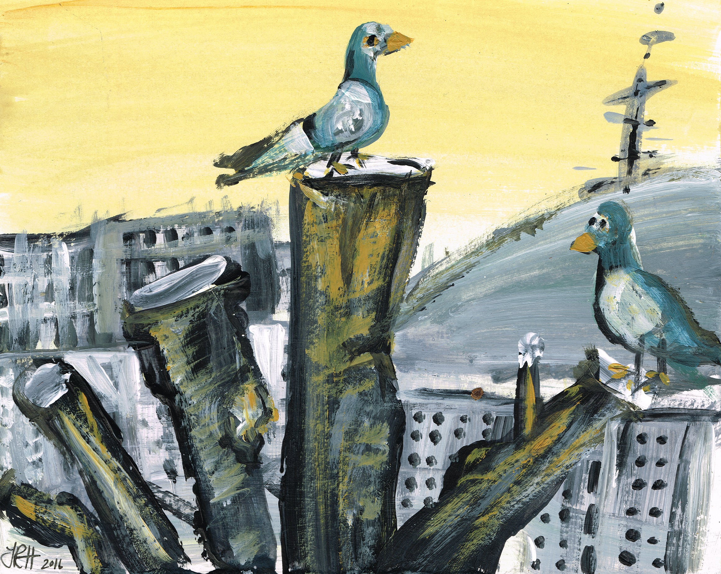 Love Pigeons Painting- Top of the Town  Smart Deco Homeware Lighting and Art by Jacqueline hammond