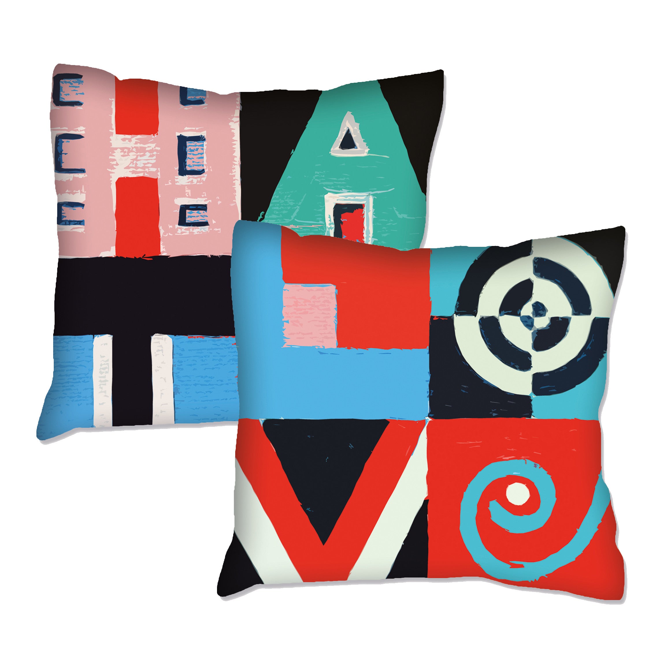 The Love / Hate Double Sided Word Art Cushion  Smart Deco Homeware Lighting and Art by Jacqueline hammond