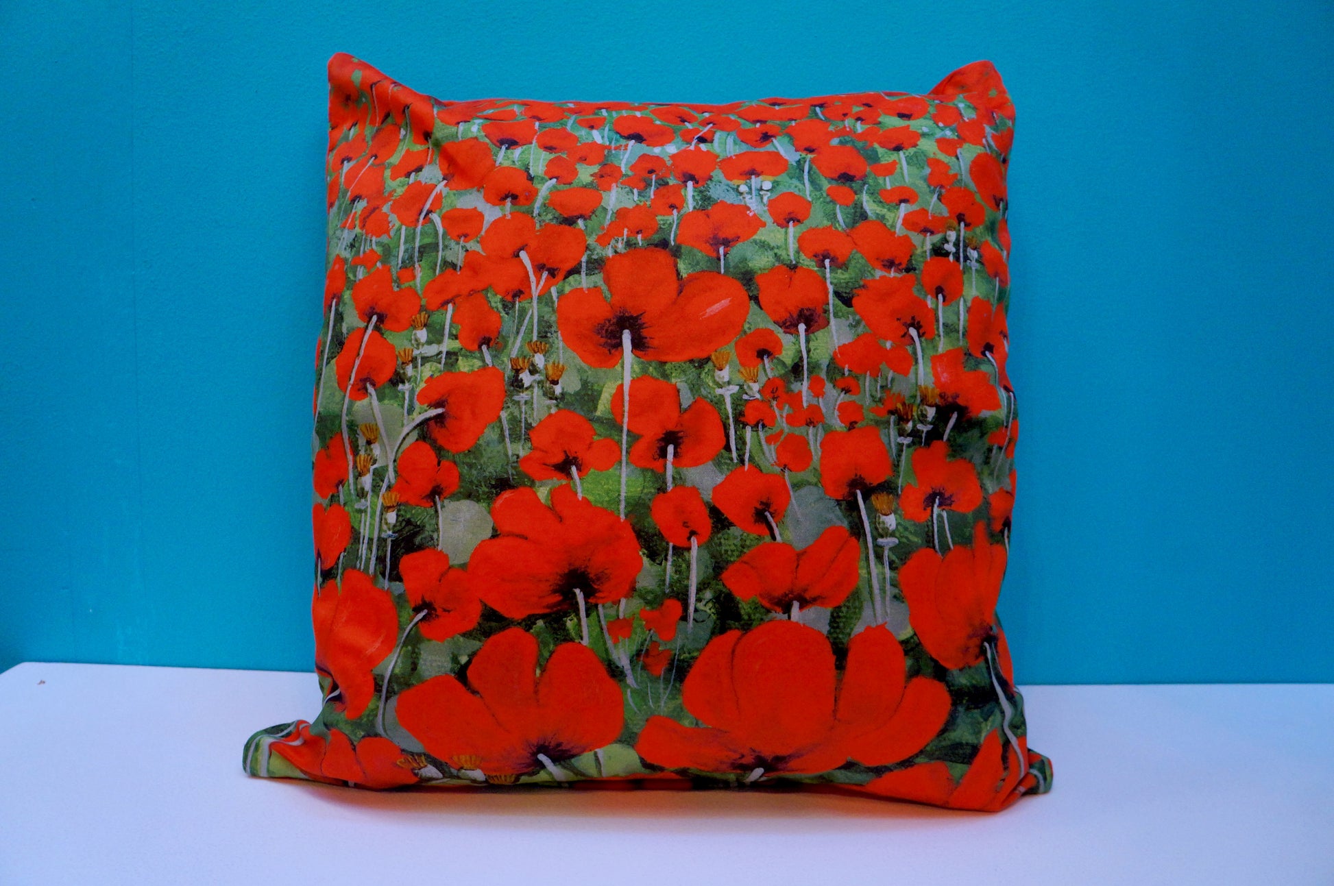 Luxury Cushion Cover - Blowing Poppies Red  Smart Deco Homeware Lighting and Art by Jacqueline hammond