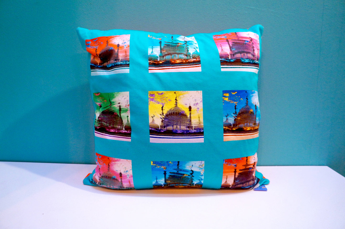 Pop Art Acid Pavilion Print Cushion Cover - Aqua  Smart Deco Homeware Lighting and Art by Jacqueline hammond