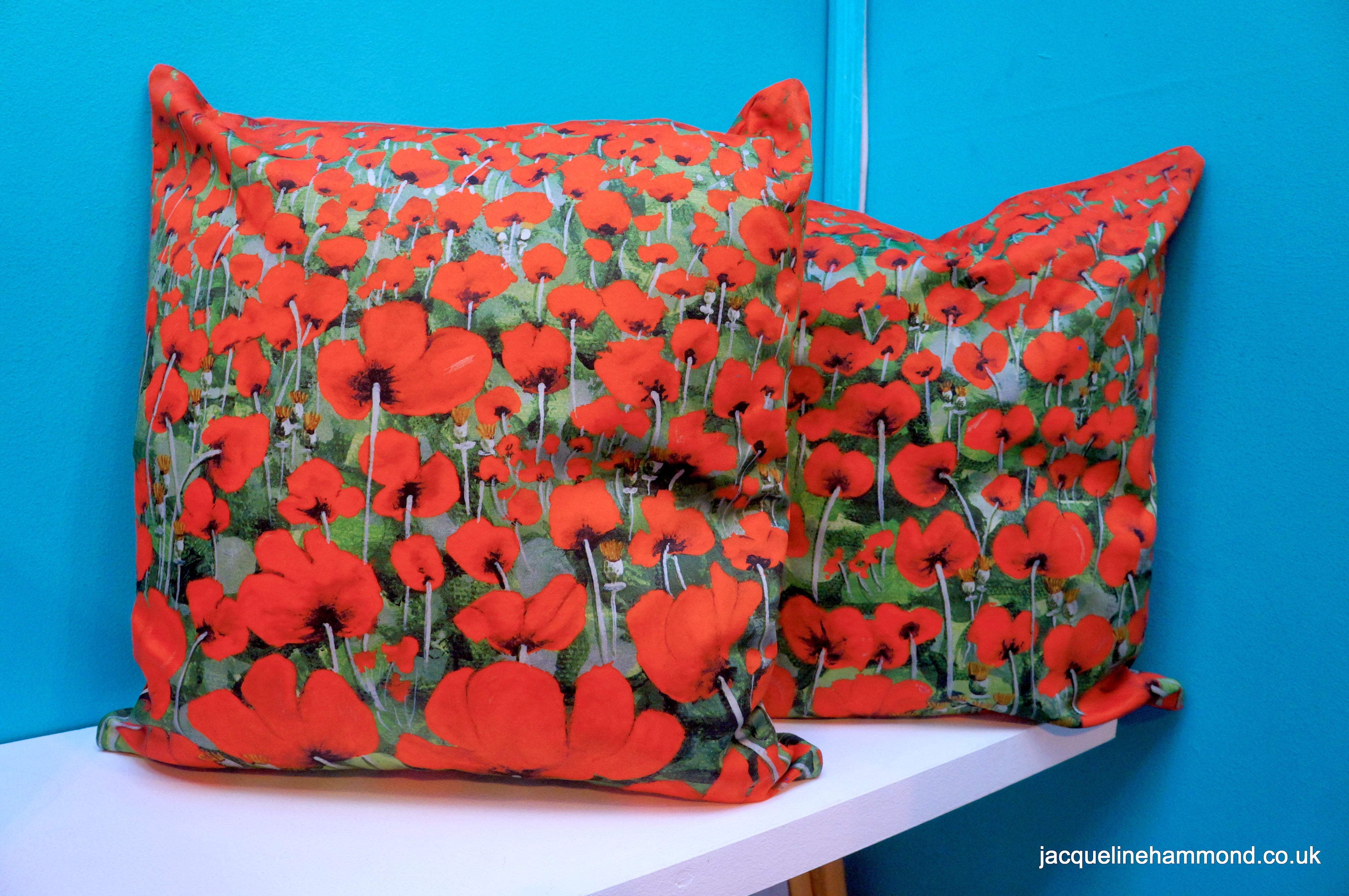 Luxury Cushion Cover - Blowing Poppies Red  Smart Deco Homeware Lighting and Art by Jacqueline hammond