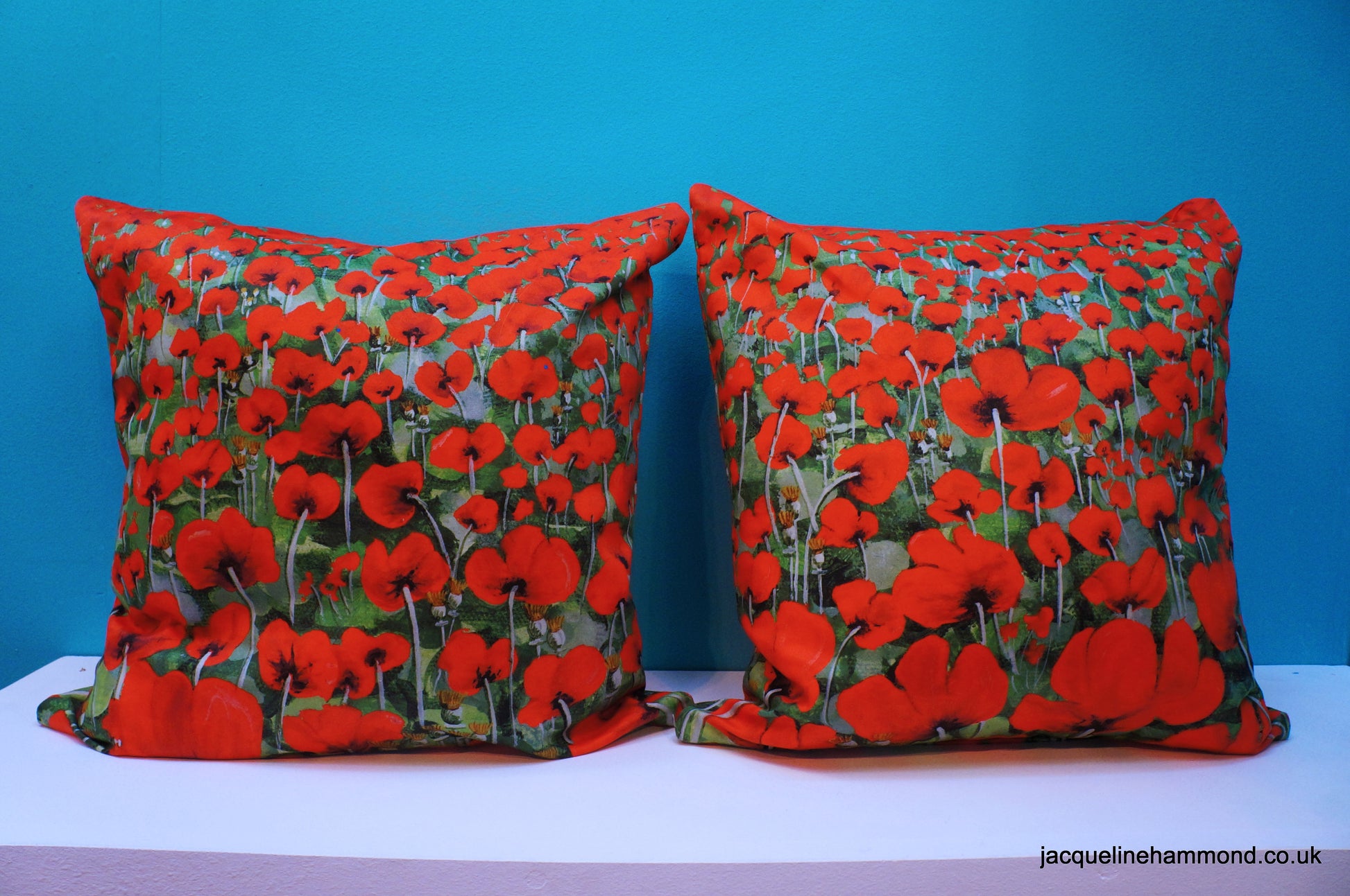 Luxury Cushion Cover - Blowing Poppies Red  Smart Deco Homeware Lighting and Art by Jacqueline hammond