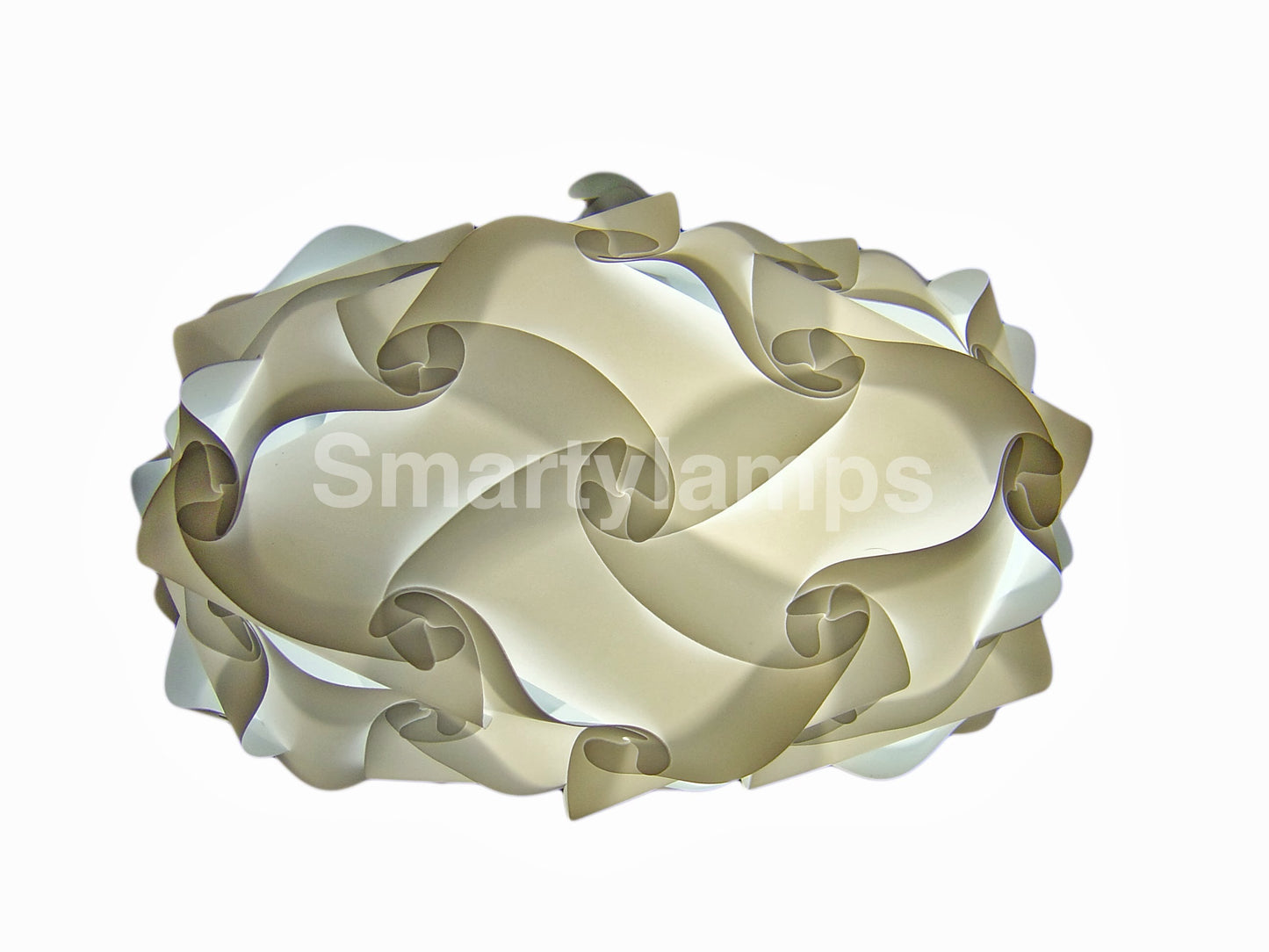 Elegant ivory-colored lampshade with swirling, abstract design. Sleek, modern style lamp accessory.