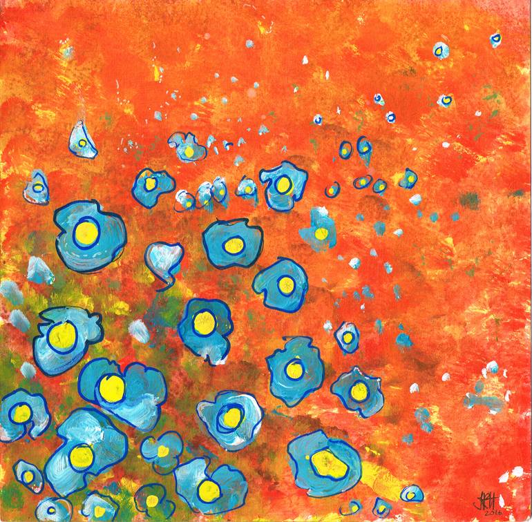 Painting- Blooming Flowers Cell Centered Blue Tones (Two) SOLD  Smart Deco Homeware Lighting and Art by Jacqueline hammond
