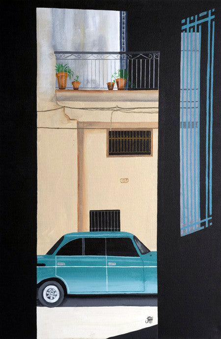 Café View of Green Car (SOLD)  Smart Deco Homeware Lighting and Art by Jacqueline hammond