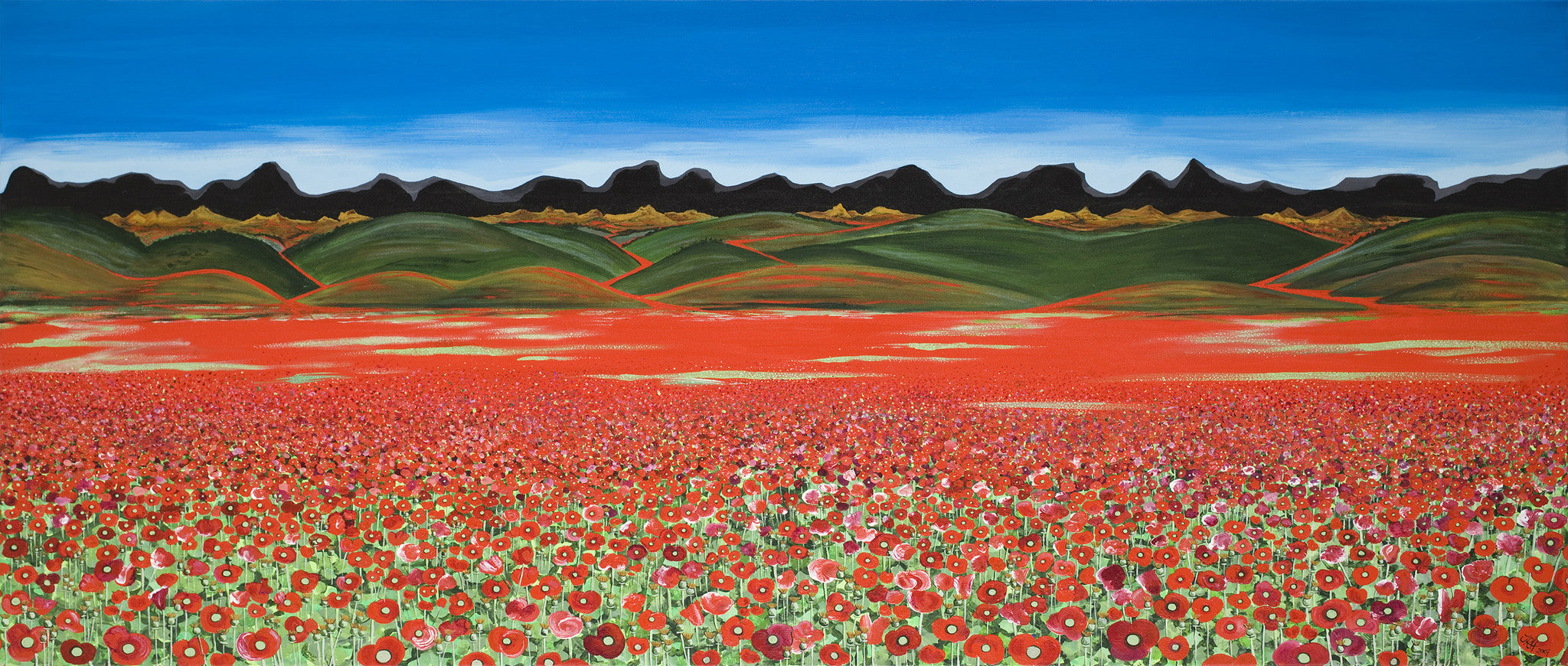 Poppy Series - Carpet of Red painting  Smart Deco Homeware Lighting and Art by Jacqueline hammond