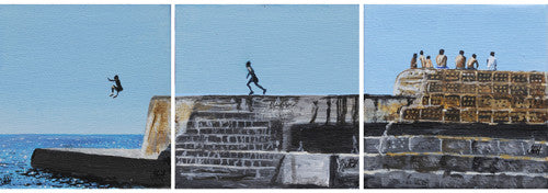 Painting - Original Groyne Triptych  Smart Deco Homeware Lighting and Art by Jacqueline hammond