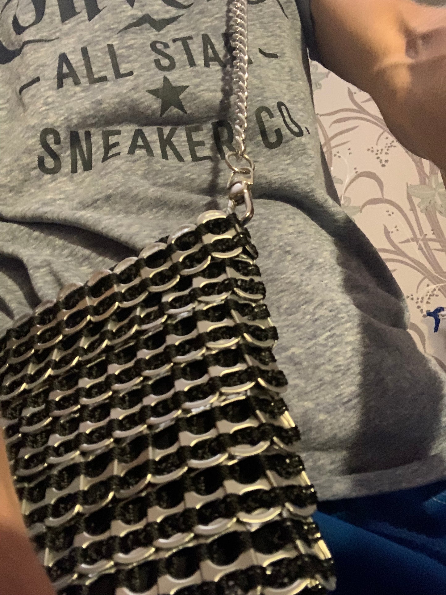 Perry Crochet Cross Body Bag by Soda Pop - Handmade with Metallic Silver Ring-Pulls