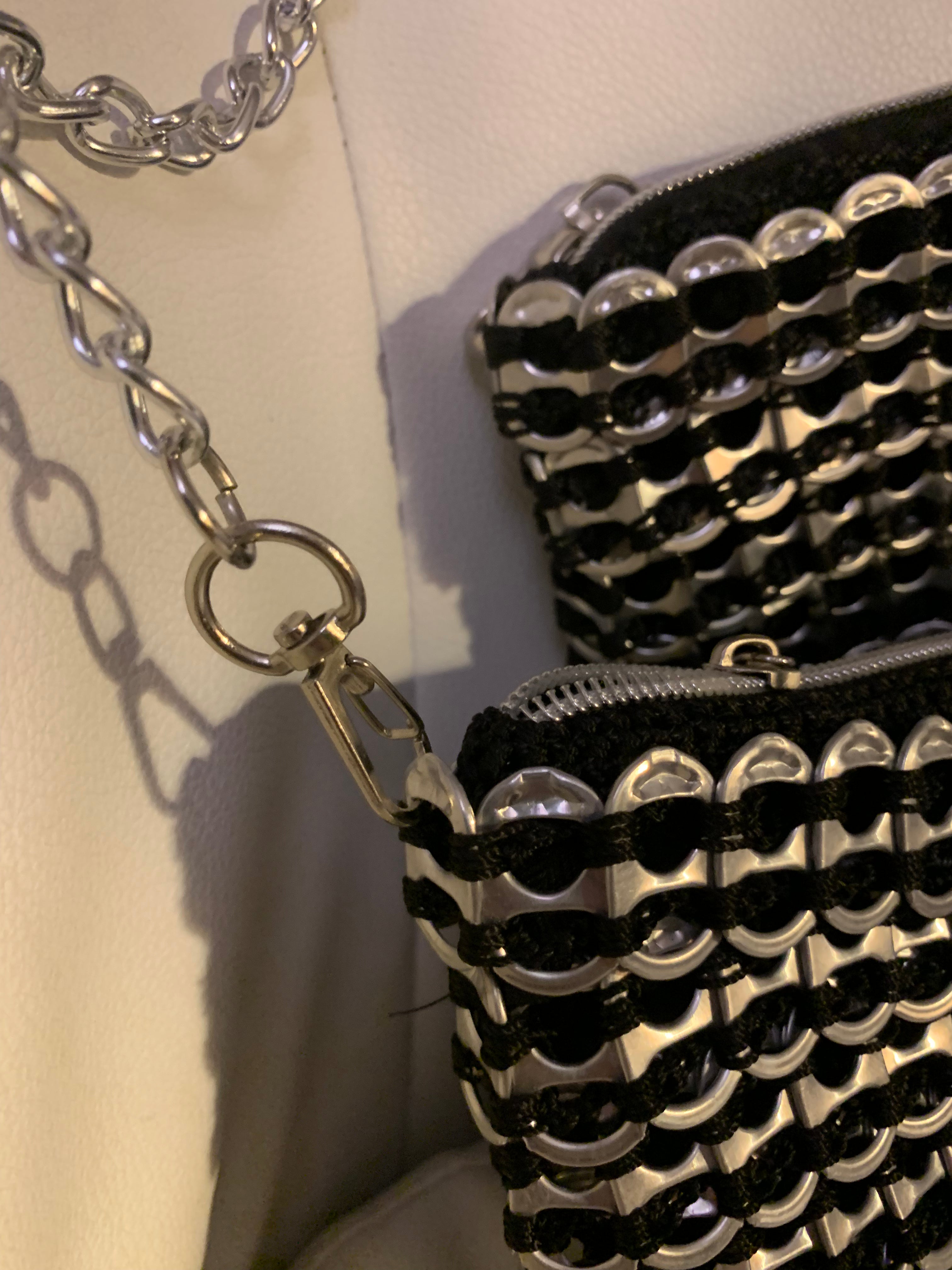 Perry Crochet Cross Body Bag by Soda Pop - Handmade with Metallic Silver Ring-Pulls