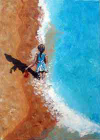 Original Painting - A Little Piece of the Beach - Little Miss Red Shoes (SOLD)  Smart Deco Homeware Lighting and Art by Jacqueline hammond