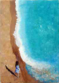 Original Painting - A Little Piece of the Beach - Little Girl  Smart Deco Homeware Lighting and Art by Jacqueline hammond