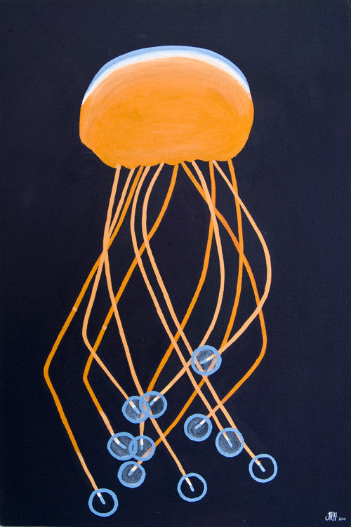Deep Sea Life - Orange Jellyfish Triptych - Part Two  Smart Deco Homeware Lighting and Art by Jacqueline hammond