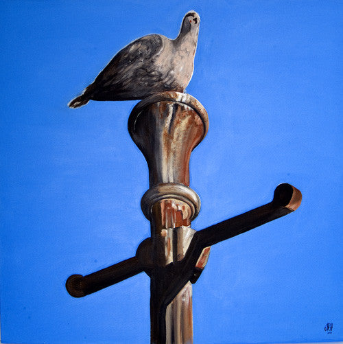 Pigeon on a Lamp Post painting  Smart Deco Homeware Lighting and Art by Jacqueline hammond