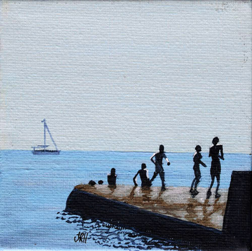 Original Groyne Painting - Baby Square 2 - Playing  (SOLD)  Smart Deco Homeware Lighting and Art by Jacqueline hammond