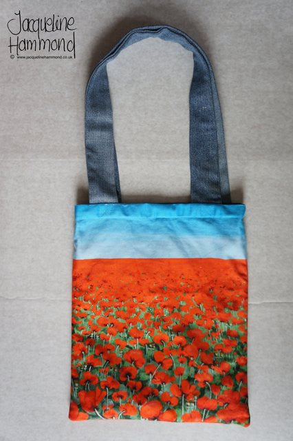Upcycled Denim and Poppy Print Shoulder Bag  Smart Deco Homeware Lighting and Art by Jacqueline hammond