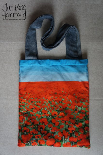 Upcycled Denim and Poppy Print Shoulder Bag  Smart Deco Homeware Lighting and Art by Jacqueline hammond