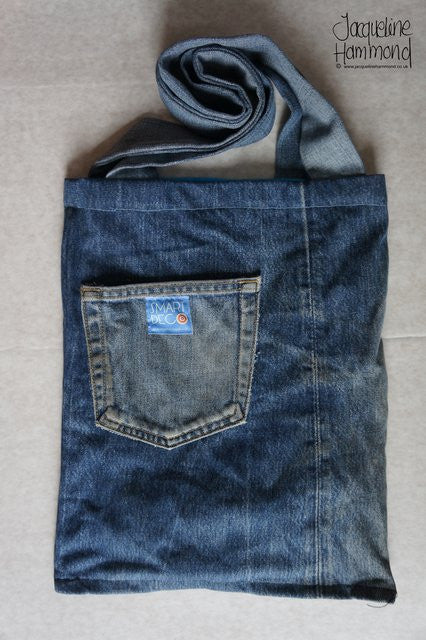 Upcycled Denim and Poppy Print Shoulder Bag  Smart Deco Homeware Lighting and Art by Jacqueline hammond