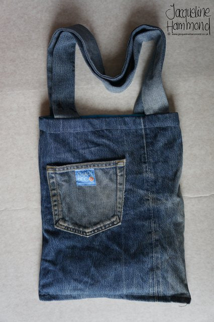 Upcycled Denim and Poppy Print Shoulder Bag  Smart Deco Homeware Lighting and Art by Jacqueline hammond