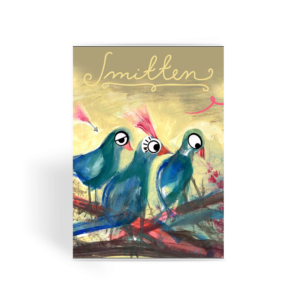Birds Smitten on the Fence Greetings Card  Smart Deco Homeware Lighting and Art by Jacqueline hammond