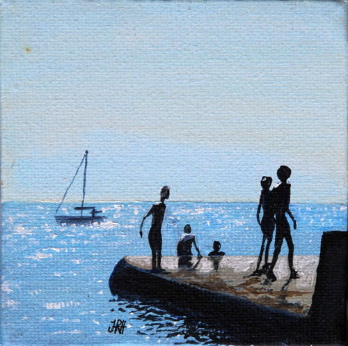 Original Groyne Painting - Baby Square 3 - Socialising (SOLD)  Smart Deco Homeware Lighting and Art by Jacqueline hammond