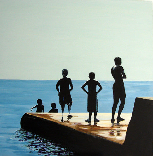 Painting - Stand and Stare - The Groyne Series 100x100cm (SOLD)  Smart Deco Homeware Lighting and Art by Jacqueline hammond