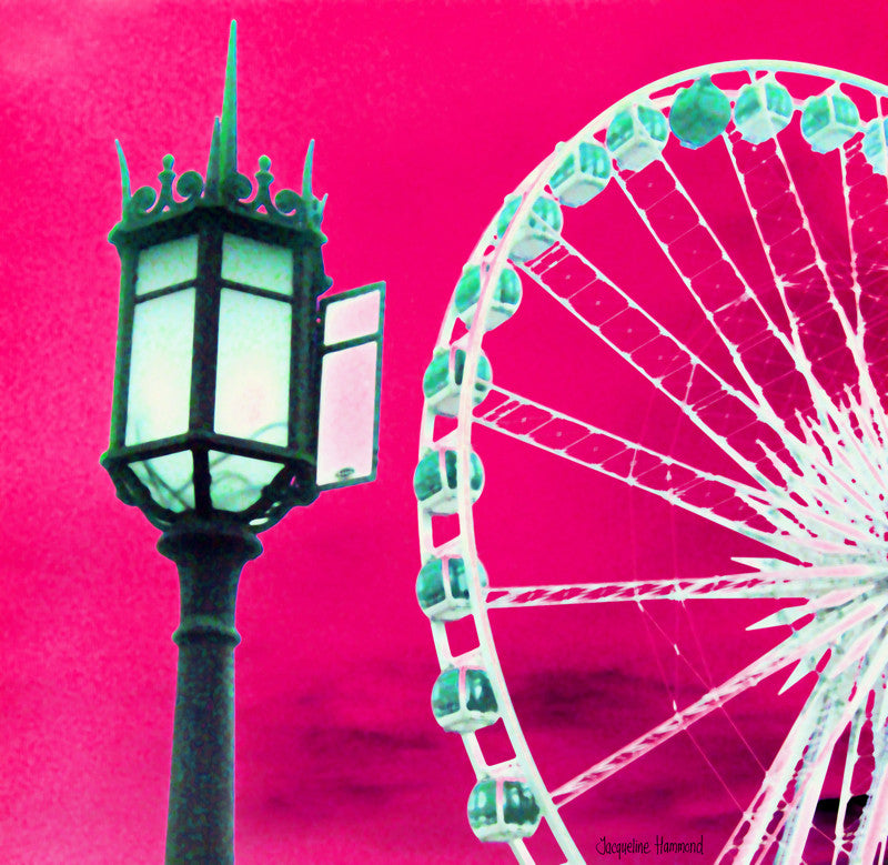The Brighton Wheel Series - The Brighton Wheel High in a Pink Sky  Smart Deco Homeware Lighting and Art by Jacqueline hammond