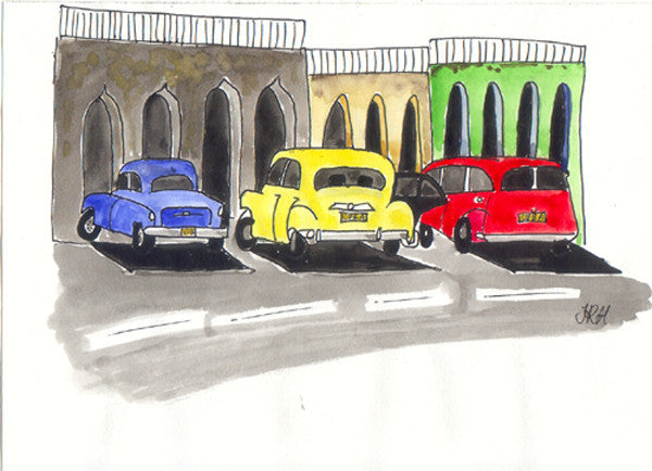 Three Fat Motors in Cuba painting  Smart Deco Homeware Lighting and Art by Jacqueline hammond