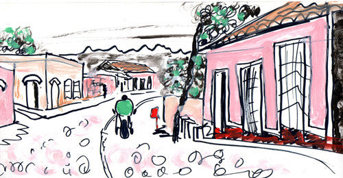 Man on a Motorbike, Trinidad, Cuba (Sketch)  Smart Deco Homeware Lighting and Art by Jacqueline hammond